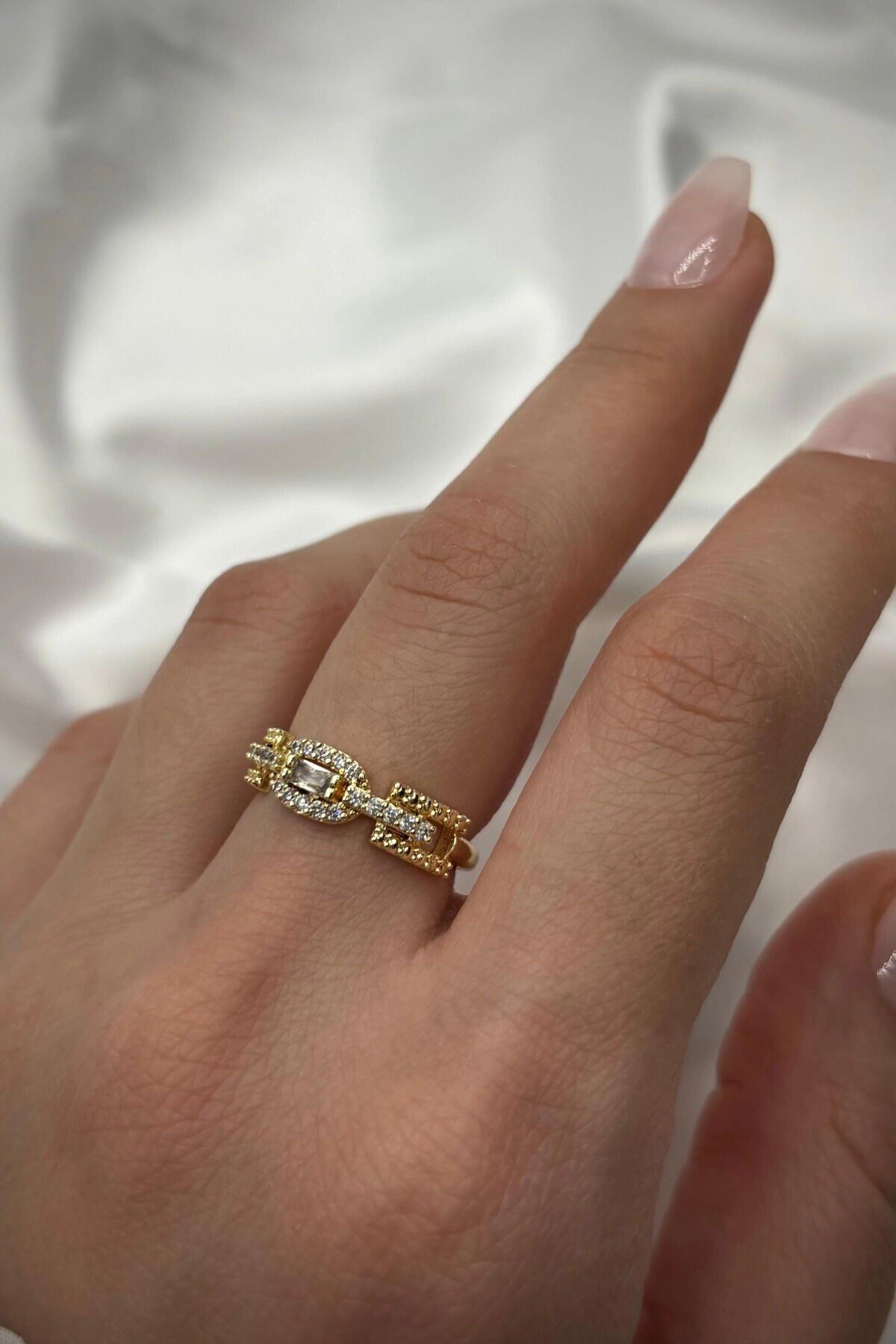 Baget Zirkon Taşlı Vintage Ünlü Model Ayarlanabilir Kadın Yüzük Gold