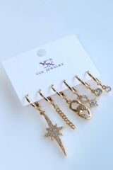 6 Lı Kuzey Yıldızı Gurmet Zincir Tasarım Kararmaz Renk Atmaz Çoklu Kadın Çelik Küpe