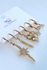 6 Lı Kuzey Yıldızı Gurmet Zincir Tasarım Kararmaz Renk Atmaz Çoklu Kadın Çelik Küpe