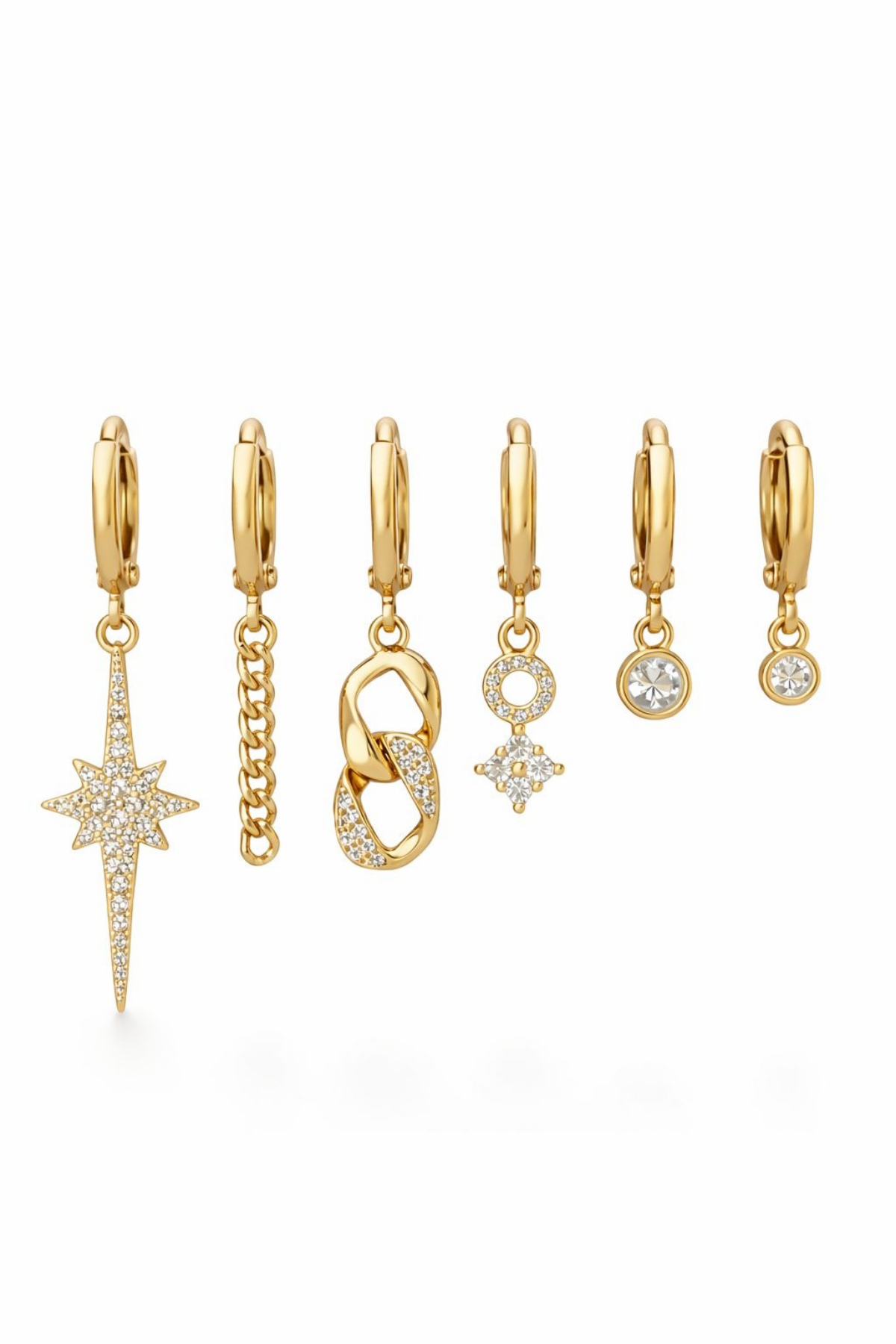 6 Lı Kuzey Yıldızı Gurmet Zincir Tasarım Kararmaz Renk Atmaz Çoklu Kadın Çelik Küpe