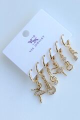 6 Lı Sol Anahtarı Balerin Gitar Tasarım Kararmaz Renk Atmaz Çoklu Kadın Çelik Küpe