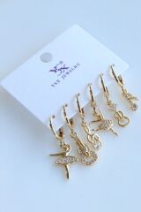 6 Lı Sol Anahtarı Balerin Gitar Tasarım Kararmaz Renk Atmaz Çoklu Kadın Çelik Küpe