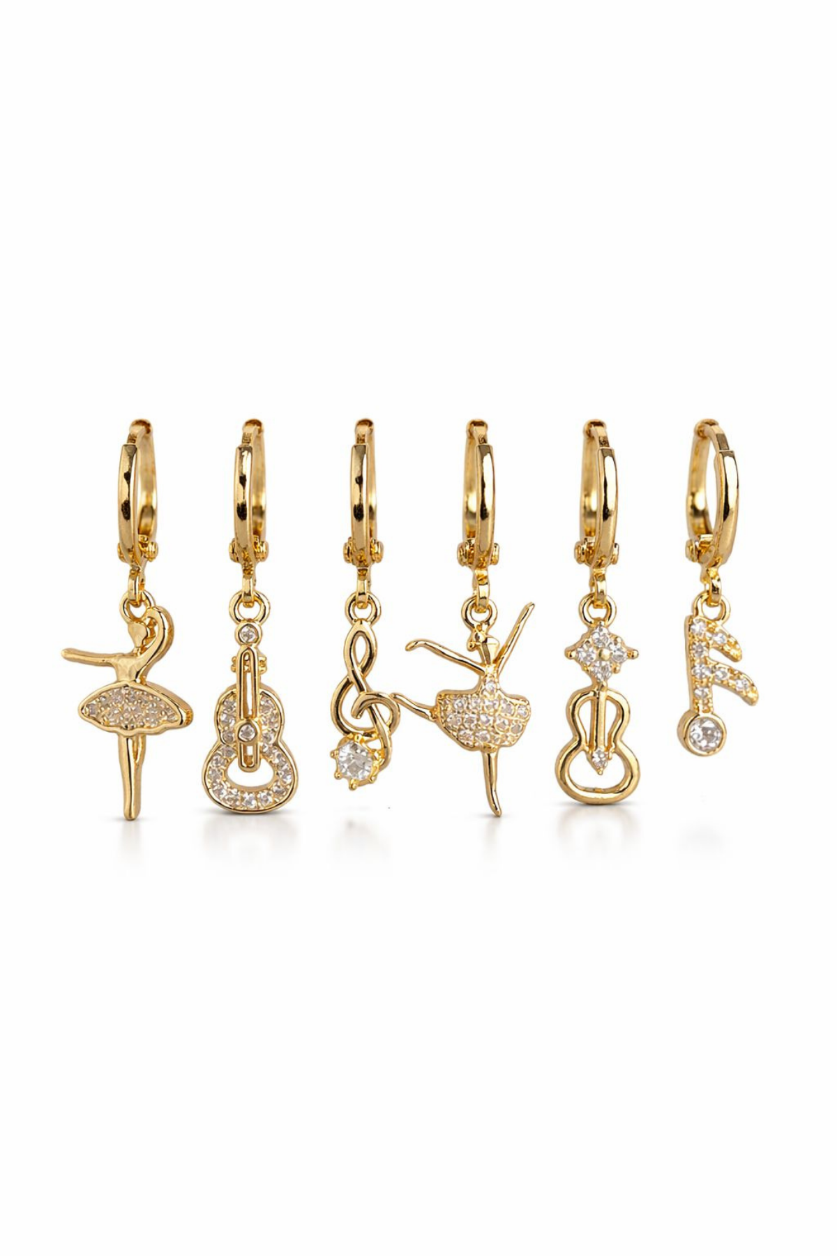 6 Lı Sol Anahtarı Balerin Gitar Tasarım Kararmaz Renk Atmaz Çoklu Kadın Çelik Küpe