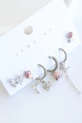 6 Lı Gül Tasarım Kararmaz Renk Atmaz Çoklu Kadın Çelik Küpe