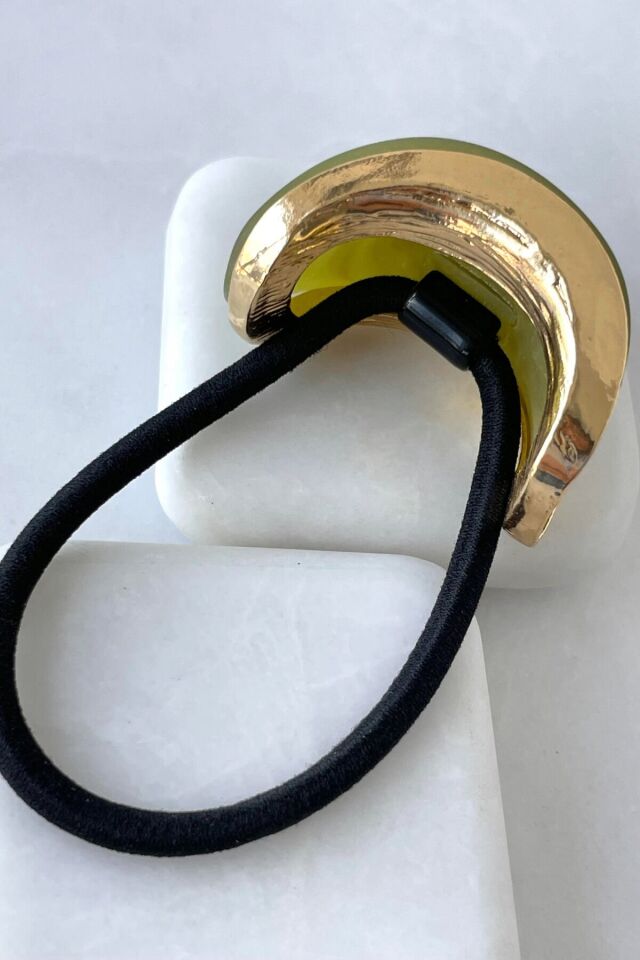 Mermer Görünümlü Tümsek Tasarım Gold Detaylı Kadın Lastik Toka Haki