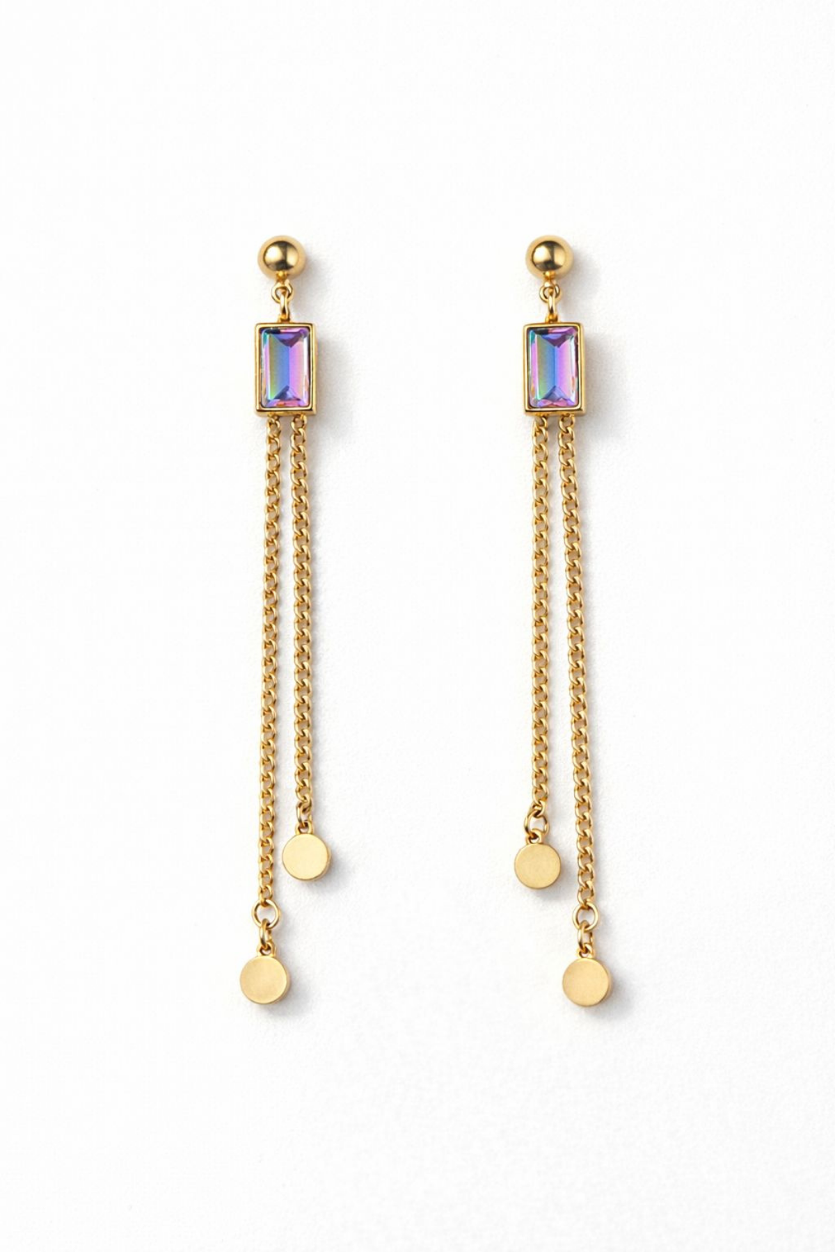 Premium Seri Opal Baget Taşlı Sallantılı Tasarım Kararmaz Renk Atmaz Kadın Çelik Küpe