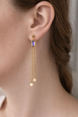 Premium Seri Opal Baget Taşlı Sallantılı Tasarım Kararmaz Renk Atmaz Kadın Çelik Küpe