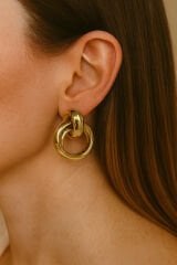 Premium Seri Çoklu Halka Tasarım Kararmaz Renk Atmaz Kadın Çelik Küpe