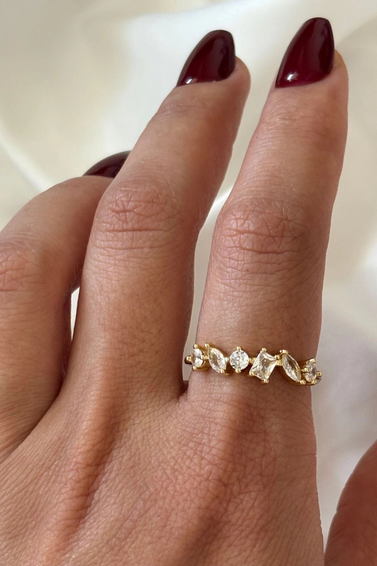 İthal Seri Karışık Zarif Zirkon Taşlı Ayarlanabilir Kadın Çelik Yüzük