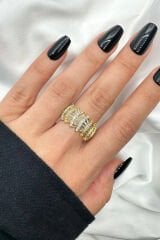 Yeni Sezon Trapez Taşlı Tasarım Model Ayarlanabilir Kadın Çelik Yüzük