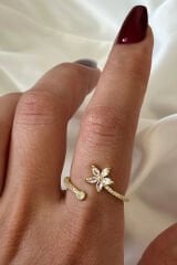 İthal Seri Zarif Zirkon Taşlı Sarmal Lotus Çiçeği Tasarım Ayarlanabilir Kadın Çelik Yüzük