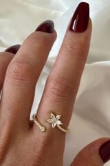 İthal Seri Zarif Zirkon Taşlı Sarmal Lotus Çiçeği Tasarım Ayarlanabilir Kadın Çelik Yüzük