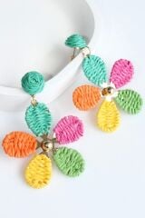 Yeni Sezon Çok Renkli Hasır Çiçek Tasarım Sallantılı Yazlık Hafif Kadın Küpe