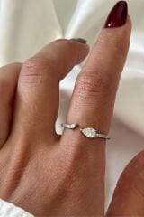 İthal Seri Zarif Zirkon Taşlı Damla Tasarım Ayarlanabilir Kadın Çelik Yüzük