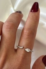 İthal Seri Zarif Zirkon Taşlı Damla Tasarım Ayarlanabilir Kadın Çelik Yüzük