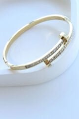 İthal Seri Çivi Tasarım Model Zirkon Taşlı Kadın Çelik Bileklik