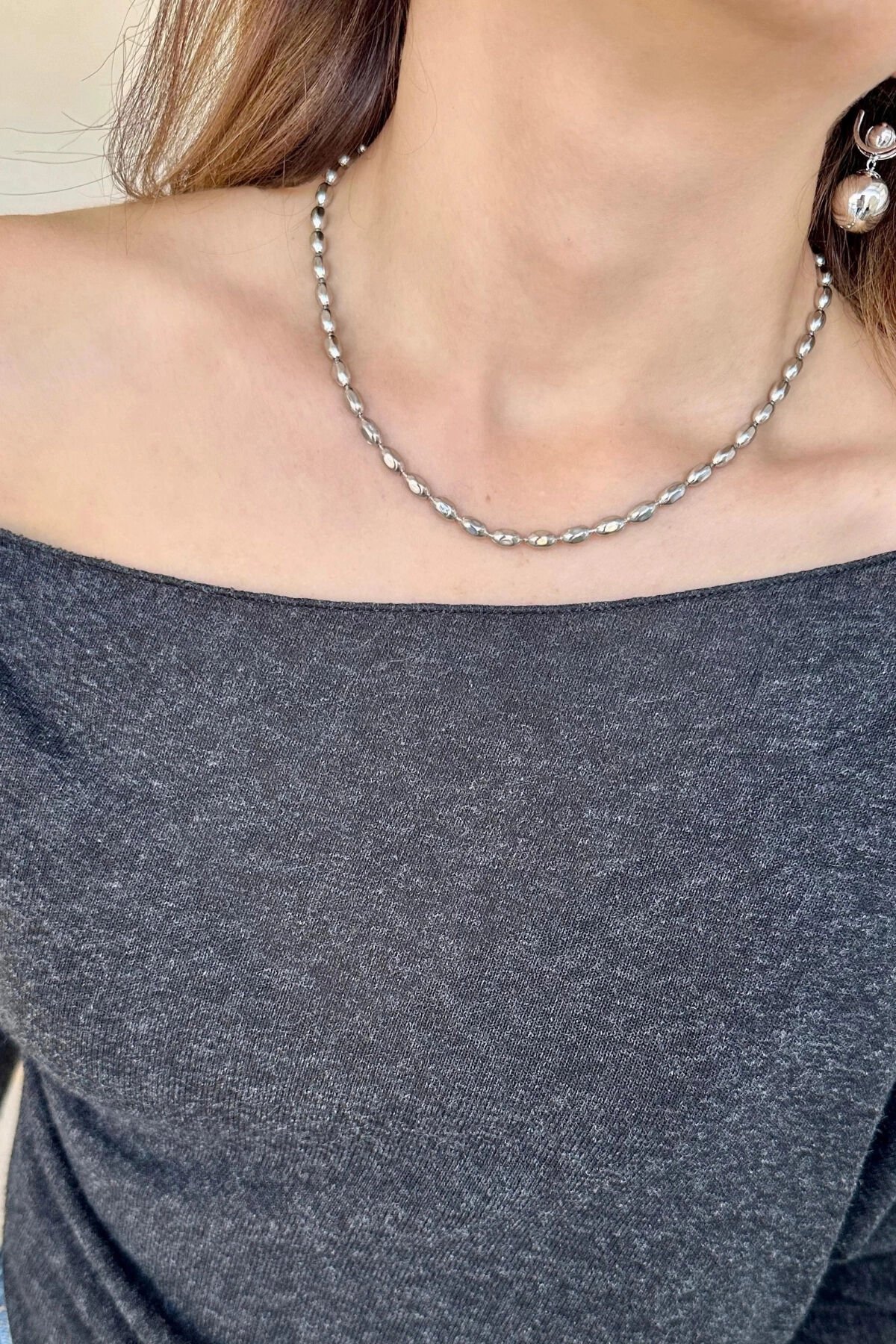 Exclusive Seri Oval Kesim Top Zincir Model Kadın Çelik Kolye