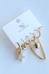 6 Lı Full Zirkon Taşlı Yıldızlı Tasarım Kararmaz Renk Atmaz Çoklu Kadın Çelik Küpe