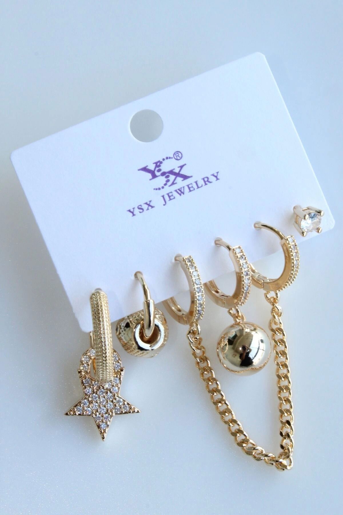 6 Lı Full Zirkon Taşlı Yıldızlı Tasarım Kararmaz Renk Atmaz Çoklu Kadın Çelik Küpe