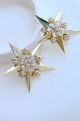 Büyük Yıldız Tasarım Full Zirkon Taşlı Kadın Abiye Çelik Küpe