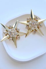 Büyük Yıldız Tasarım Full Zirkon Taşlı Kadın Abiye Çelik Küpe