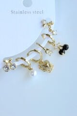 6 Lı Kiraz Tasarım Kararmaz Renk Atmaz Çoklu Kadın Çelik Küpe