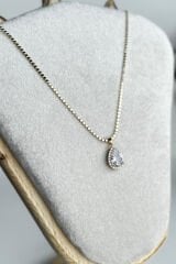 Ezme Çelik Zincirli Büyük Zirkon Damla Taş Kadın Çelik Kolye