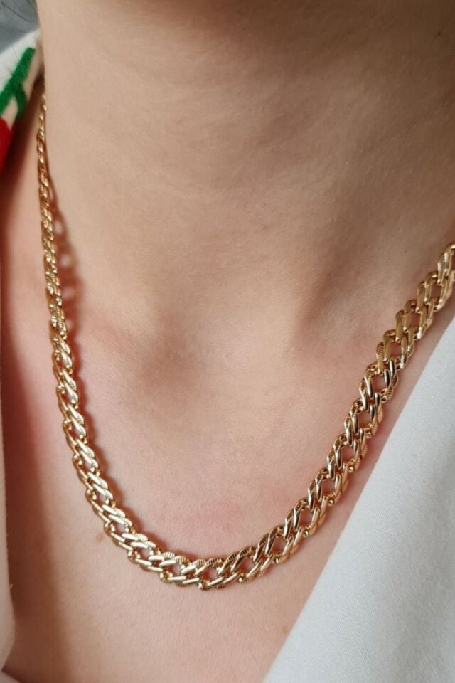 Exclusive Seri Rose Renk Klasik Geniş Zincir Model Kadın Çelik Kolye Rose