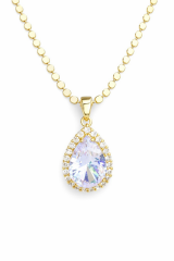 Ezme Çelik Zincirli Büyük Zirkon Damla Taş Kadın Çelik Kolye