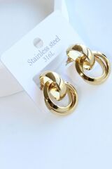 Premium Seri Çoklu Halka Tasarım Kararmaz Renk Atmaz Kadın Çelik Küpe