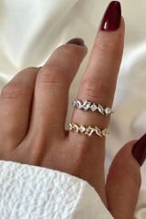 İthal Seri Karışık Zarif Zirkon Taşlı Ayarlanabilir Kadın Çelik Yüzük