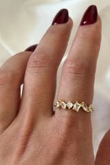 İthal Seri Karışık Zarif Zirkon Taşlı Ayarlanabilir Kadın Çelik Yüzük