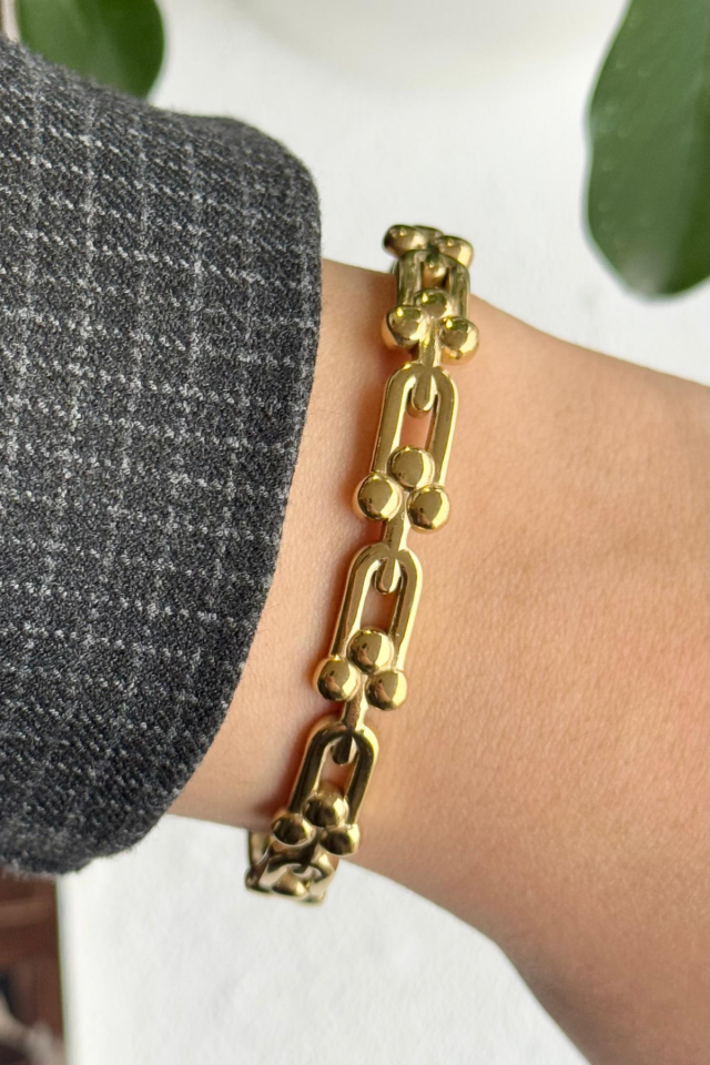 İthal Seri Çoklu Tifany Model Kadın Çelik Bileklik Kelepçe Gold