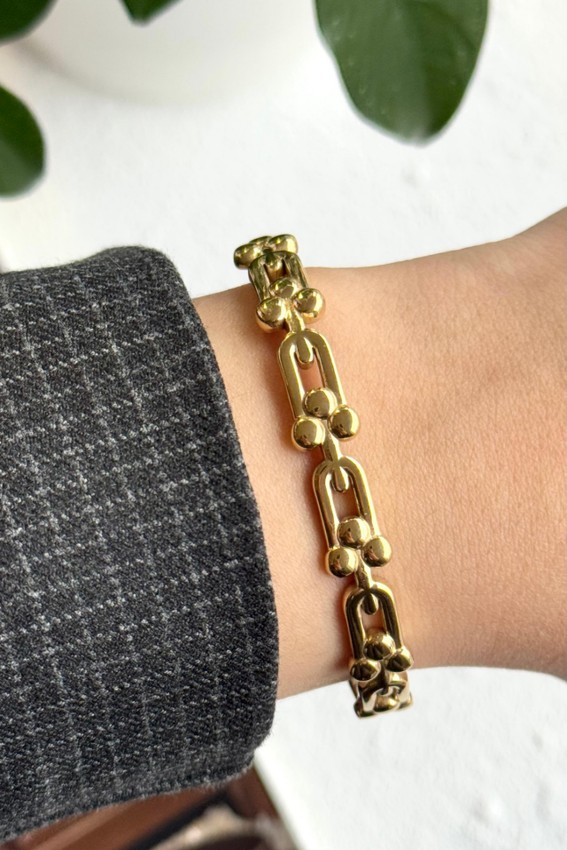 İthal Seri Çoklu Tifany Model Kadın Çelik Bileklik Kelepçe Gold
