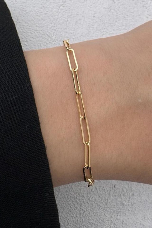 Kararmaz Renk Atmaz Cm Jewelry Gold Renk Ataç Zincir Minimal Kadın Çelik Bileklik