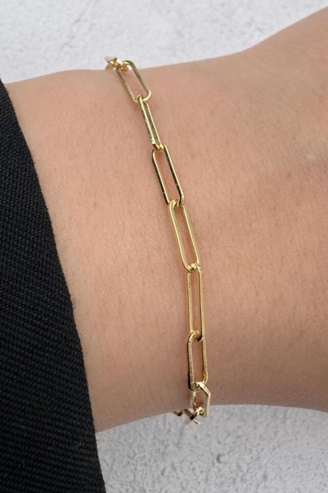 Kararmaz Renk Atmaz Cm Jewelry Gold Renk Ataç Zincir Minimal Kadın Çelik Bileklik