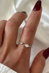 İthal Seri Zarif Zirkon Taşlı Damla Tasarım Ayarlanabilir Kadın Çelik Yüzük