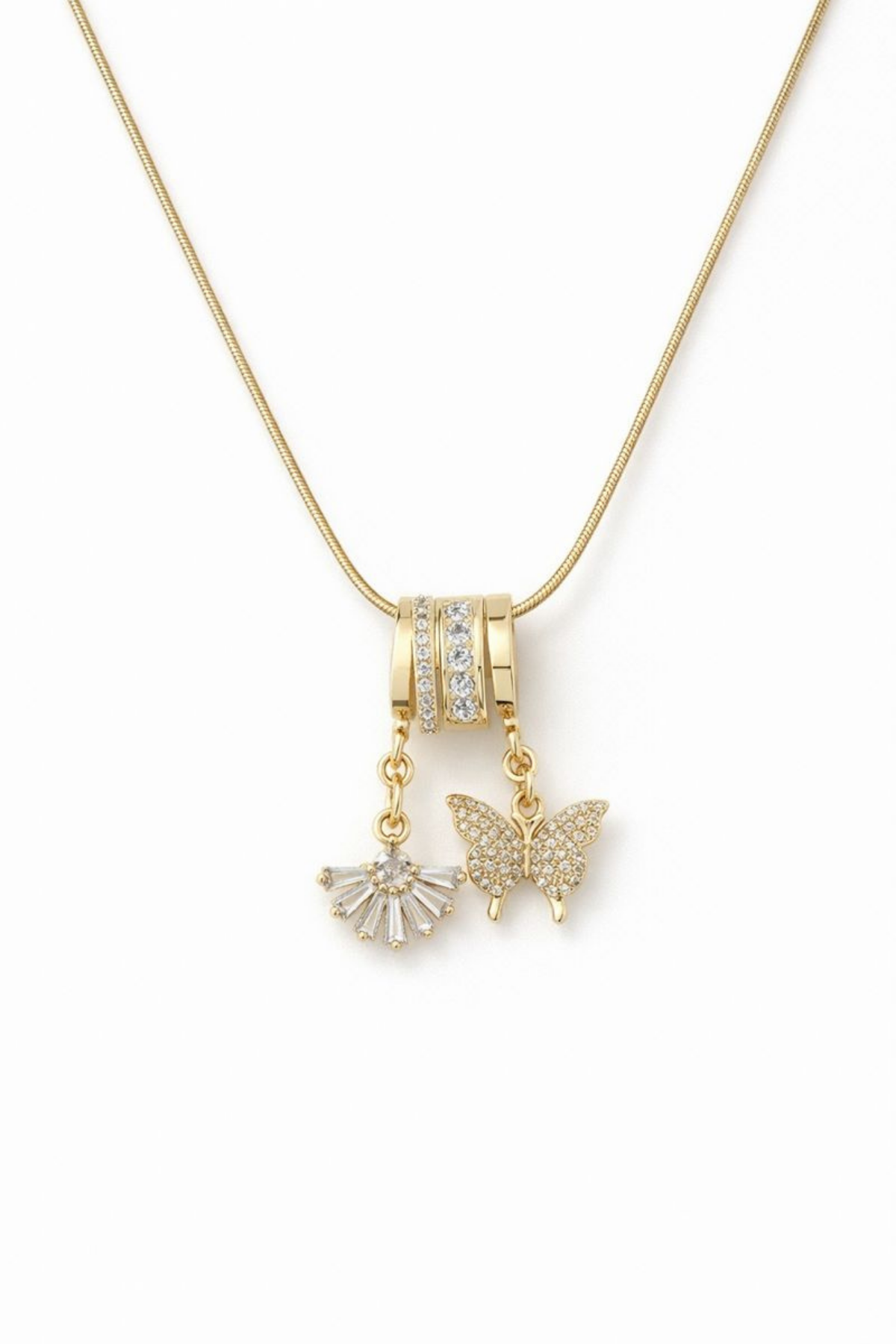 Yeni Sezon Zirkon Taşlı Kelebek Motifli Kadın Çelik Kolye Gold