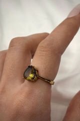 Vintage Seri Ayarlanabilir Paslanmaz Kararmaz Düz Kollu Damla Tasarım Zultanit Doğal Taş Bronz Yüzük