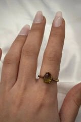 Vintage Seri Ayarlanabilir Paslanmaz Kararmaz Düz Kollu Damla Tasarım Zultanit Doğal Taş Bronz Yüzük