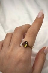 Vintage Seri Ayarlanabilir Paslanmaz Kararmaz Düz Kollu Damla Tasarım Zultanit Doğal Taş Bronz Yüzük