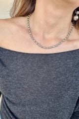 Exclusive Seri Oval Kesim Top Zincir Model Kadın Çelik Kolye