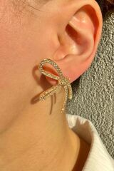 Premium Seri İthal Zirkon Taş Kaplama Büyük Fiyonk Model Kararmayan Şık Tasarım Kadın Küpe