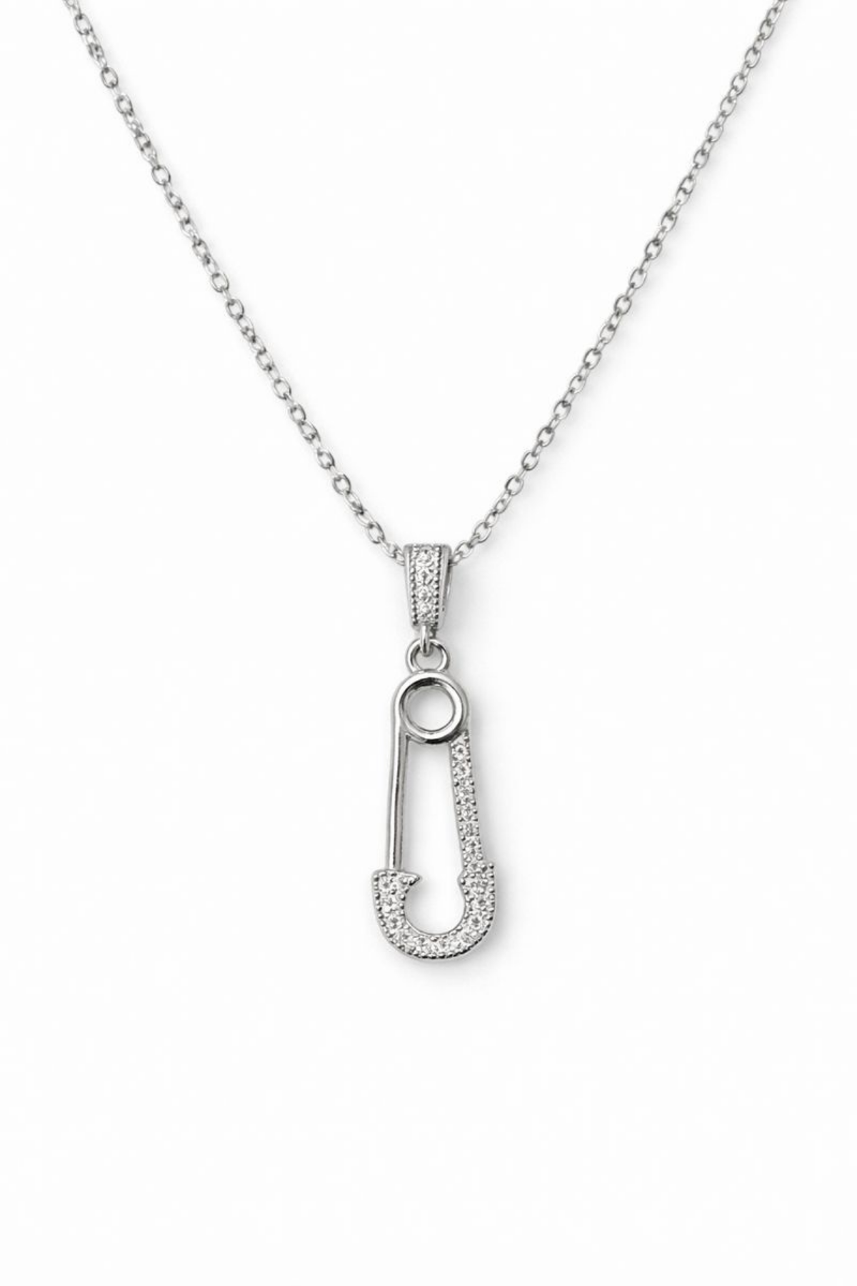 Zarif Zirkon Taşlı Kilitli İğne Tasarım Renk Atmaz Kararmaz Kadın Çelik Kolye