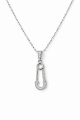 Zarif Zirkon Taşlı Kilitli İğne Tasarım Renk Atmaz Kararmaz Kadın Çelik Kolye