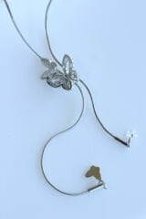 Zarif Asansörlü Kelebek Y Tasarım 60 Cm Renk Atmaz Kararmaz Kadın Çelik Kolye