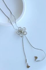 Zarif Asansörlü Lotus Çiçeği Y Tasarım 60 Cm Renk Atmaz Kararmaz Kadın Çelik Kolye