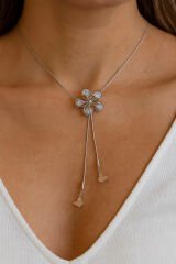 Zarif Asansörlü Lotus Çiçeği Y Tasarım 60 Cm Renk Atmaz Kararmaz Kadın Çelik Kolye