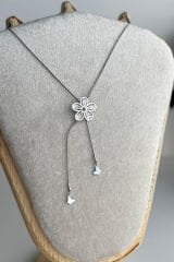 Zarif Asansörlü Lotus Çiçeği Y Tasarım 60 Cm Renk Atmaz Kararmaz Kadın Çelik Kolye