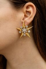 Büyük Yıldız Tasarım Full Zirkon Taşlı Kadın Abiye Çelik Küpe